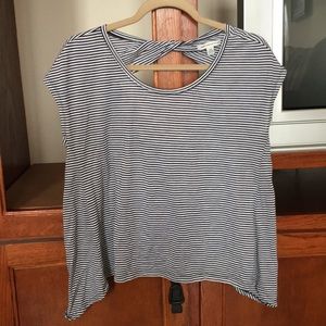 Women’s Black & White American Eagle Striped Shirt with Twist Detail Back Cutout